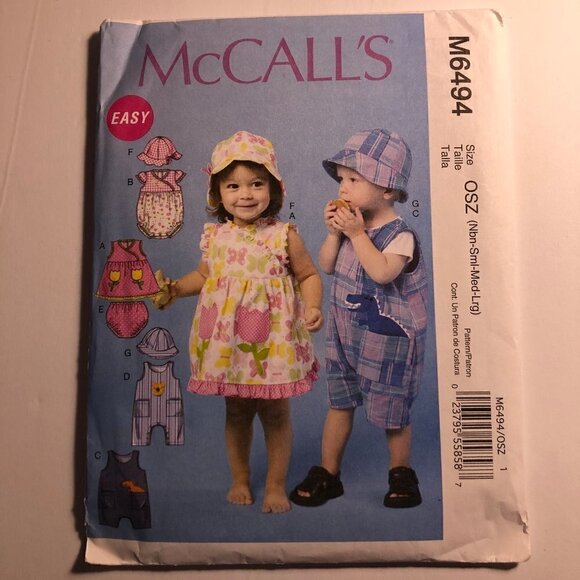 🛒 $6 Sewing Craft Pattern M6494 Infants' Dress, Rompers, Jumpsuit, Panties Hat - Picture 3 of 5